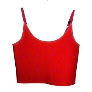 Cynthia Rowley Y2K Floral Crop Cami Top - Vibrant Red & Pink